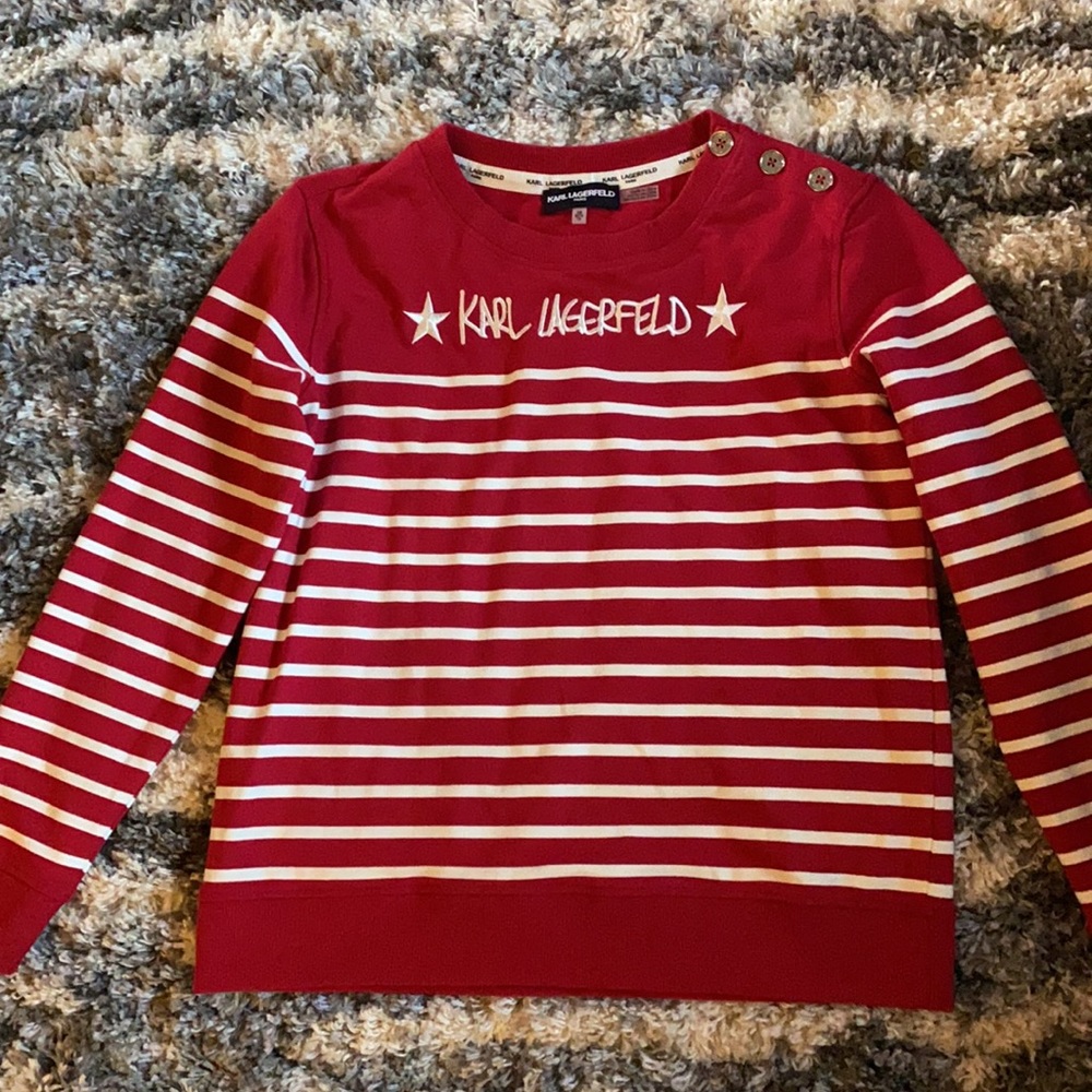 Brand new Karl lagerfeld red & white striped sweatshirt crewneck with buttons